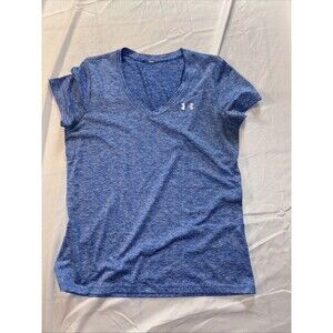 Girls Under Armour V-Neck T-Shirt Blue Marbled Sz L/XL